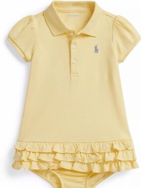 Ralph Lauren Pale Yellow Polo Dress Onesie with Ruffle Hem